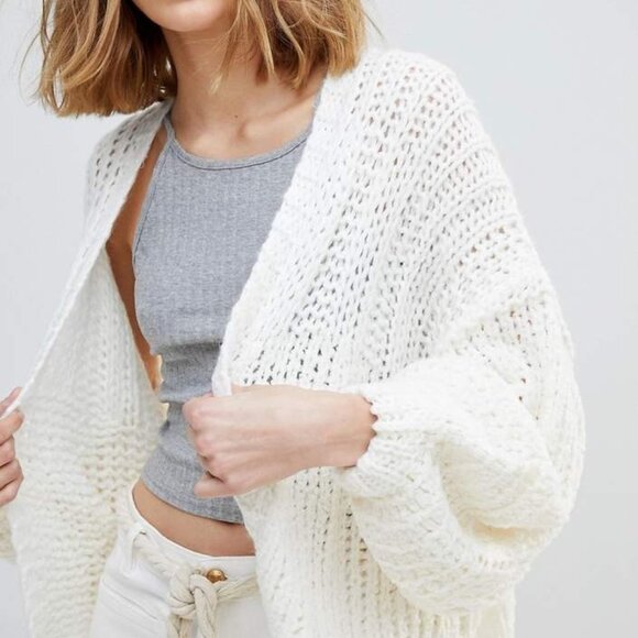Free People Chamomile Knit Ballon Sleeve Cardigan - Cream - Size Medium - Picture 5 of 9